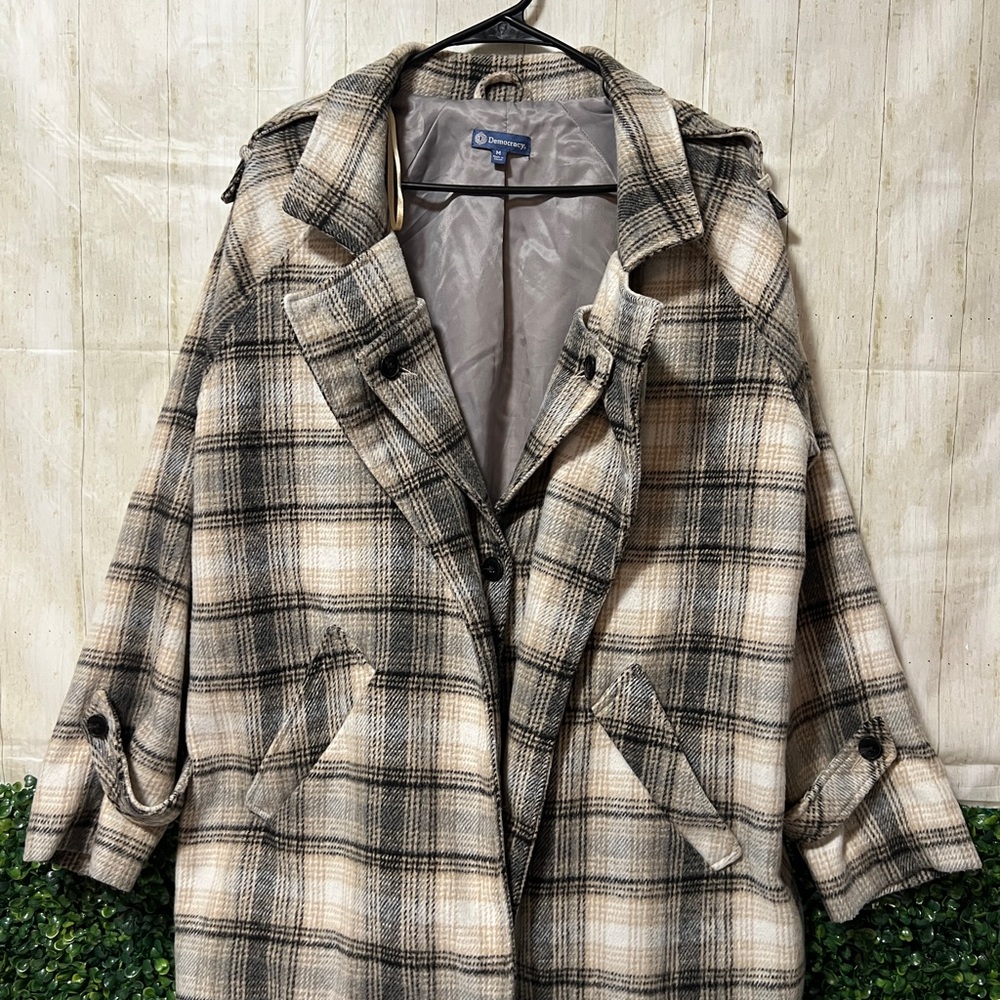 Democracy Checkered Coat in Black, Gray, and Cream